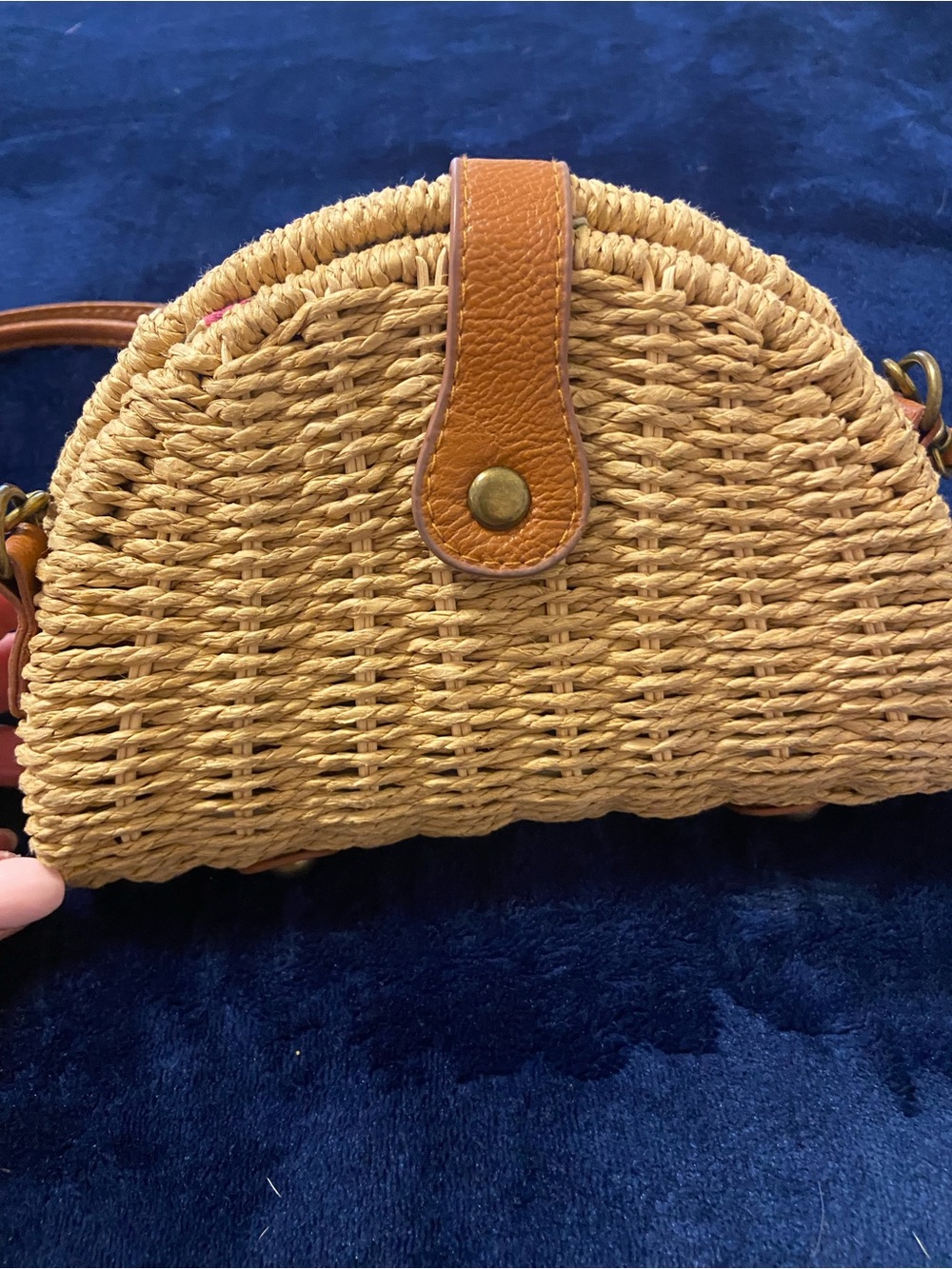 Woven Straw Half-Moon Crossbody Bag in Natural Brown
